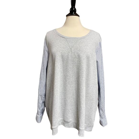 Lane Bryant Gray & Navy Pinstripe Crewneck Top - Picture 1 of 5
